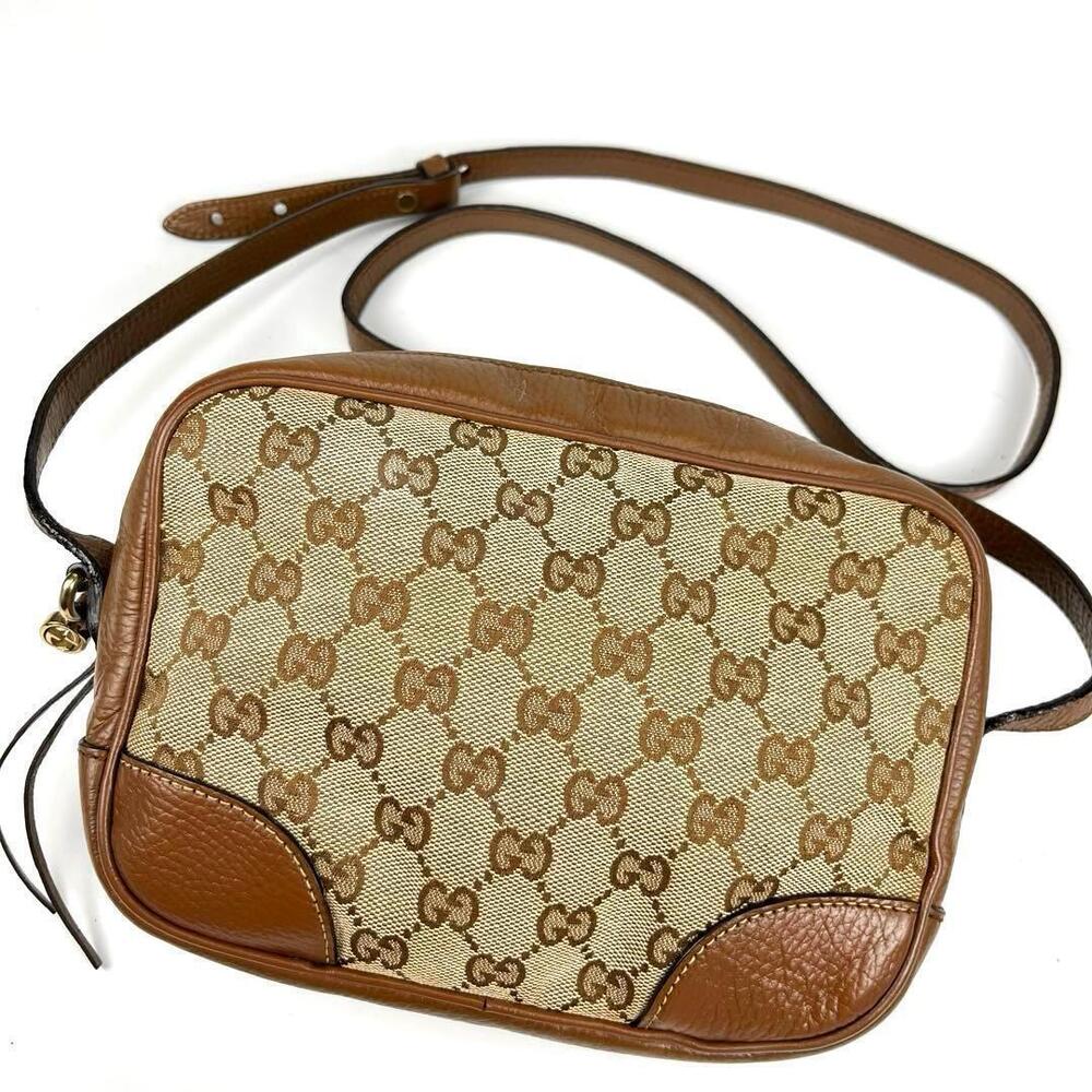 GUCCI GG Canvas Shoulder Bag Brown Camera Crossbody